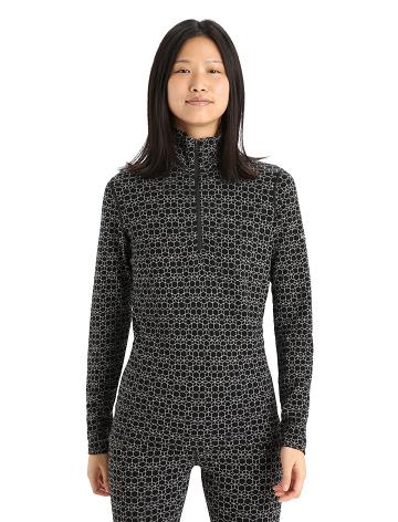 Women's Icebreaker Merino 250 Vertex Long Sleeve Half Zip Alpine Geo Base Layers Black / Snow | CA 1109NWYB